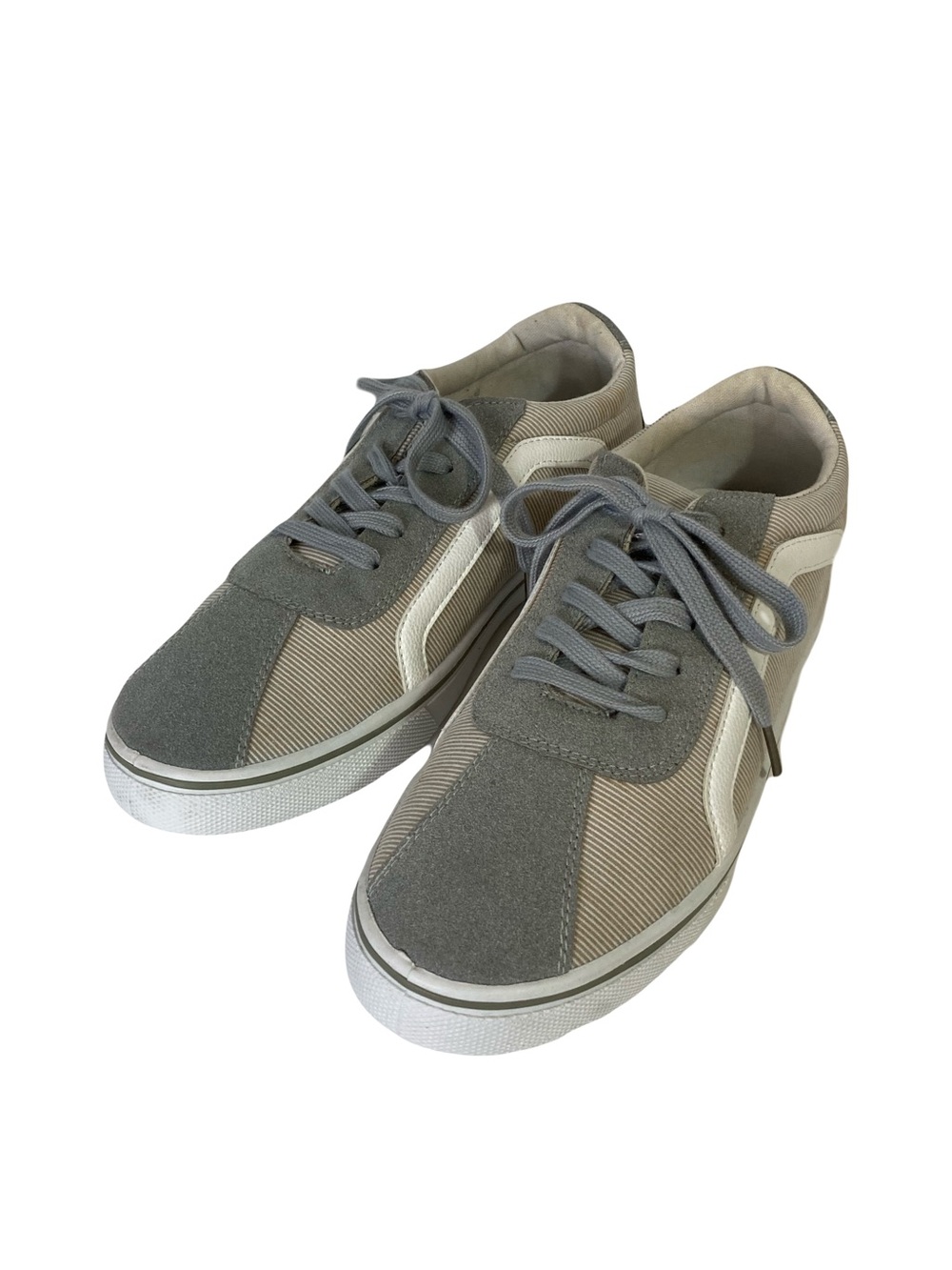 DUNLOP Sneakers Women US 7 Grey Beige Stripe Canvas White Soles Grey Lace Up